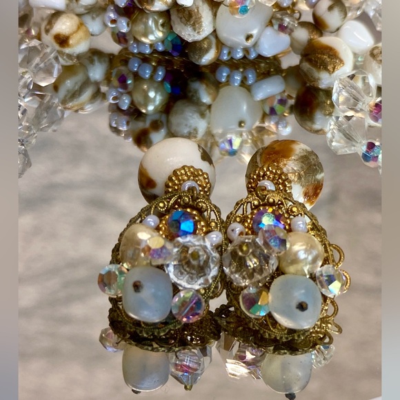 Vintage Multimedia 3 Strand Necklace and Earrings Set Glass Lucite Faux Pearl 16 - Picture 13 of 17